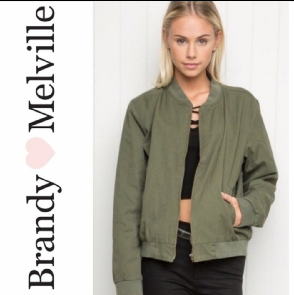 Brandy Melville Army Green Bomber Jacket